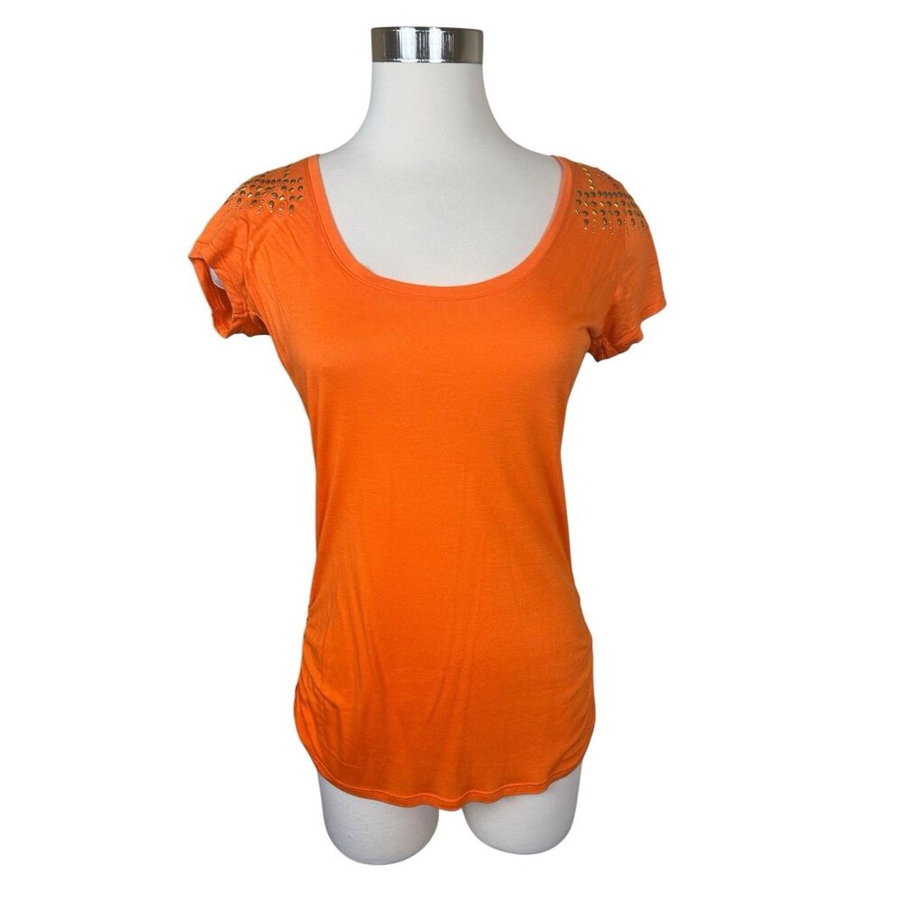 VTG Cache Modal Studded Shoulder Scoop Neck T-Shirt NWT Sz M